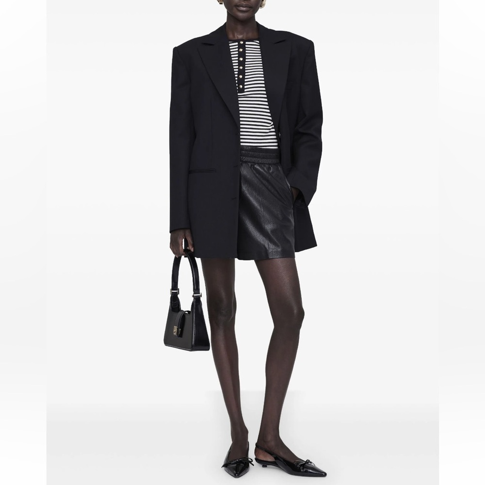 Anine Bing Shiny Black High Waist Shorts